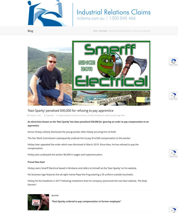 Random unheard of people also get in on the act in the Unfair dismissal Smerff Electrical story